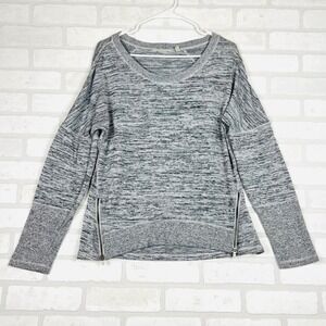 Athleta Womens Space Dye Gray Long Sleeve Side Zip Pullover Top Size L
